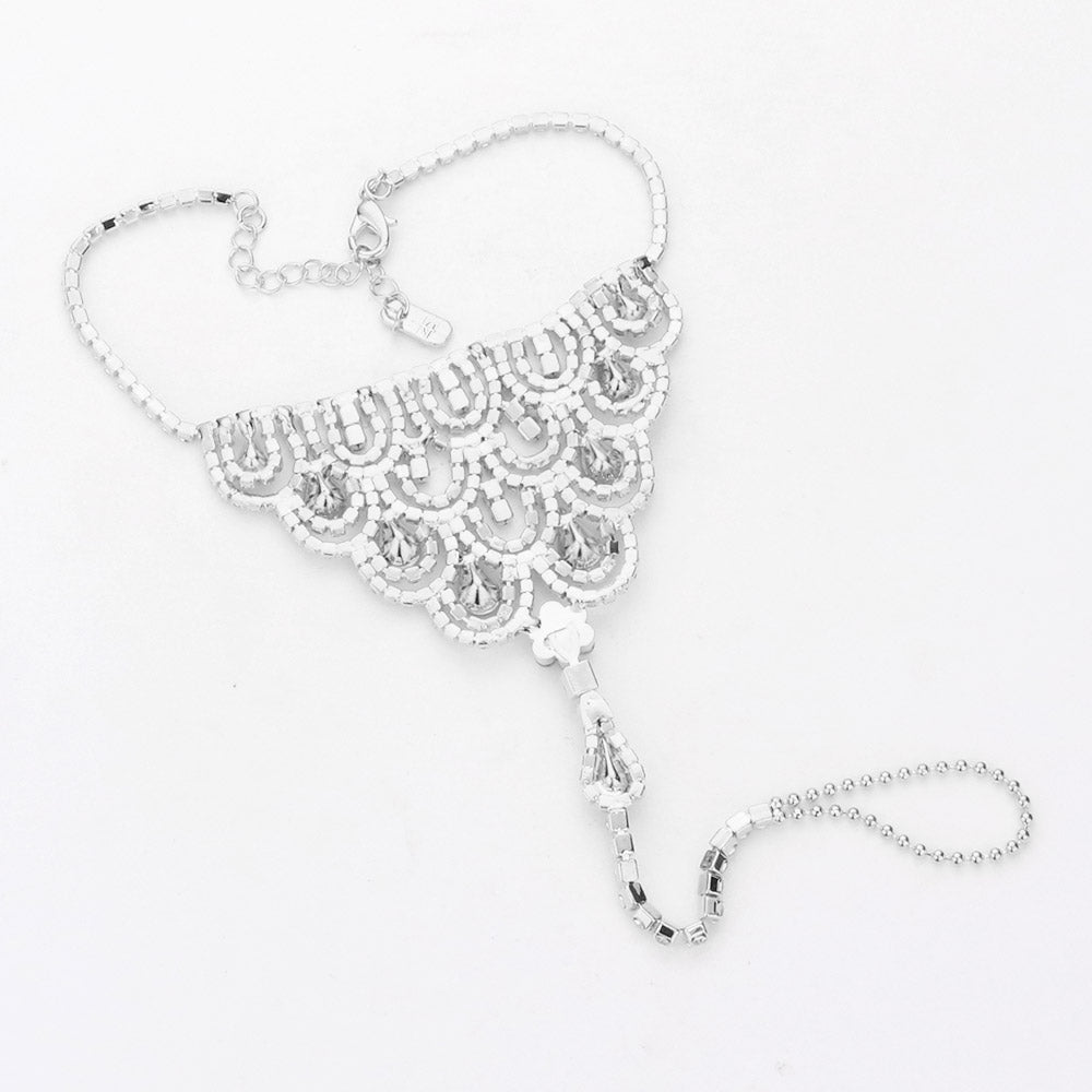 Teardrop Accented Rhinestone Net Toe Ring Evening Anklet