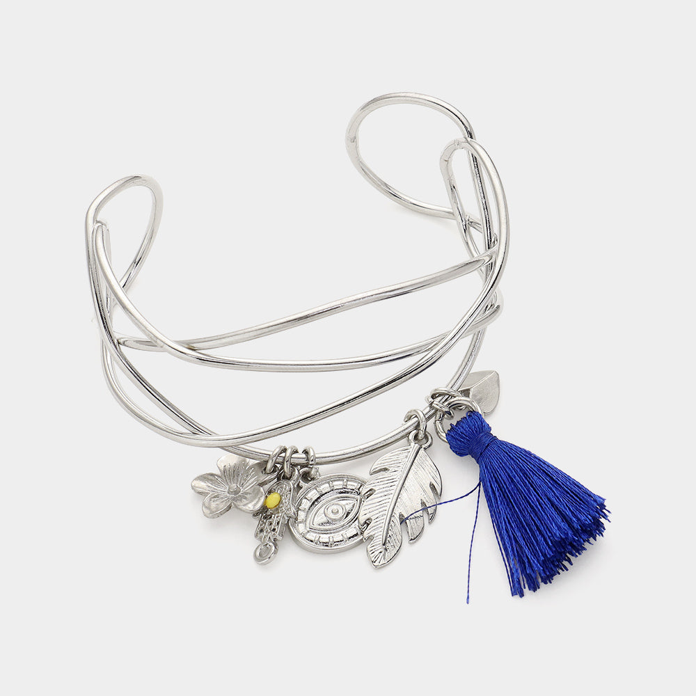 Metal Wire Swirl with Tassel Cuff Bracelet
