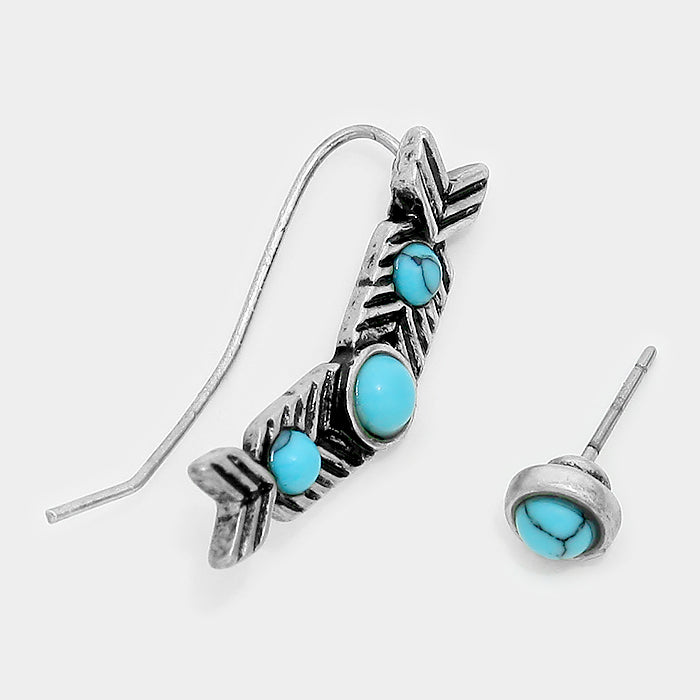 Howlite stone ear cuff pin earrings with studs
