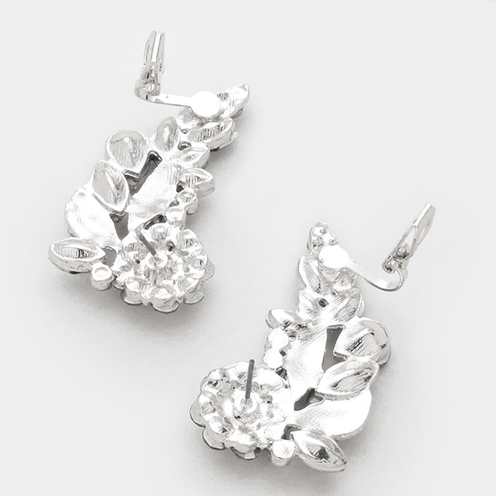 Floral crystal rhinestone ear cuff earrings