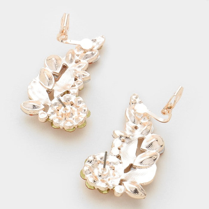 Floral crystal rhinestone ear cuff earrings