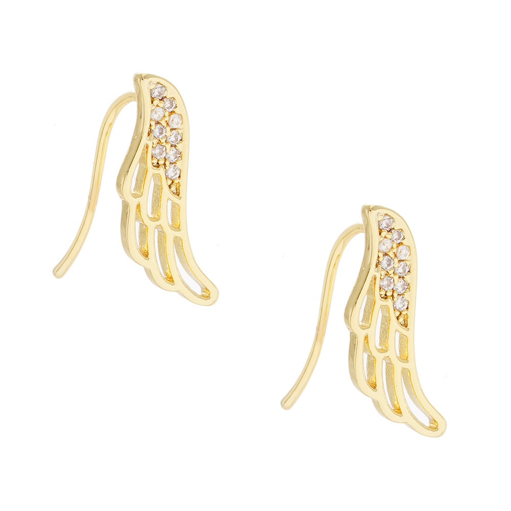 Gold Dipped CZ Embellished  Angel Wing Ear Crawlers