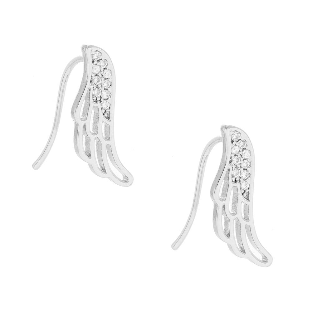 White Gold Dipped CZ Embellished  Angel Wing Ear Crawlers