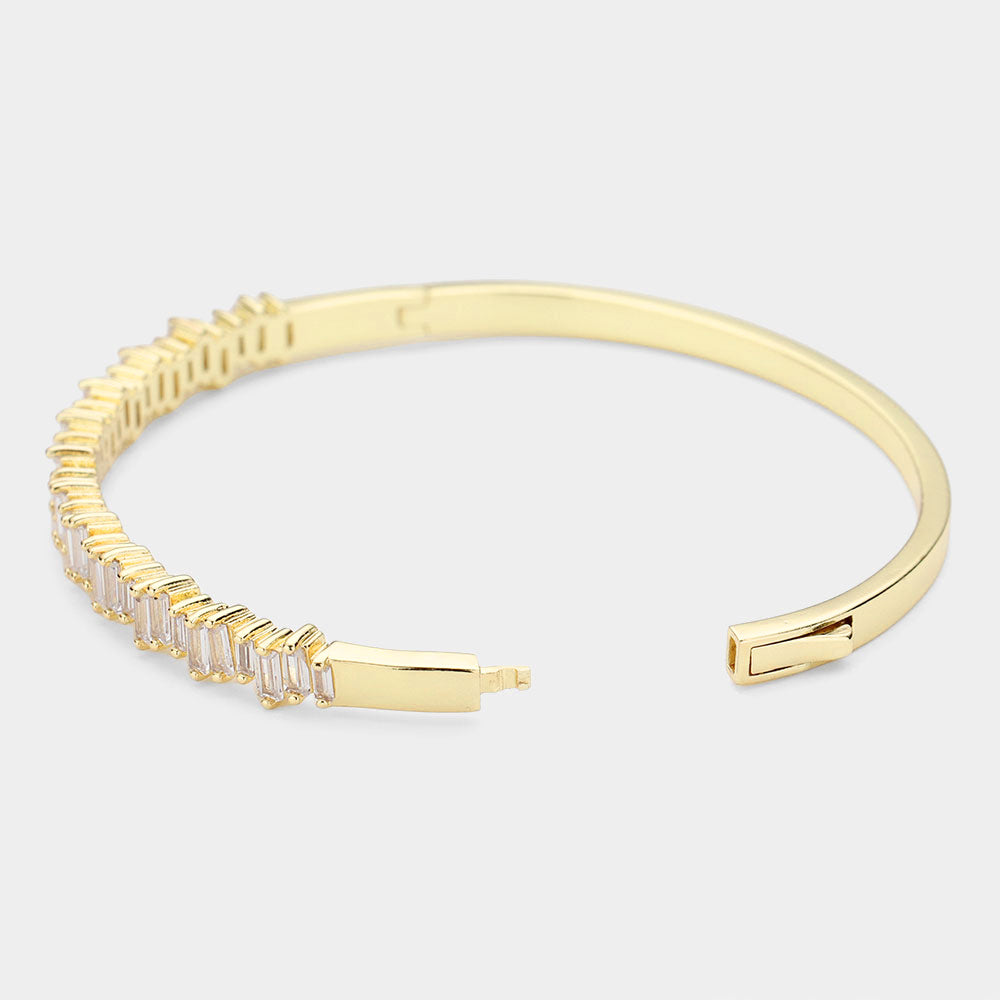 Gold Plated CZ Rectangle Cluster Bangle Evening Bracelet