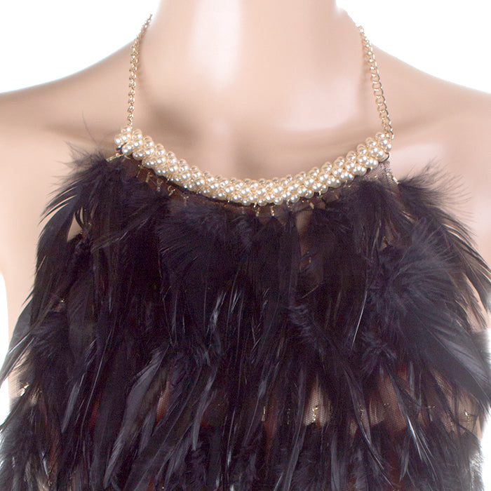 Feather Cluster Backless Top Body Chain Necklace