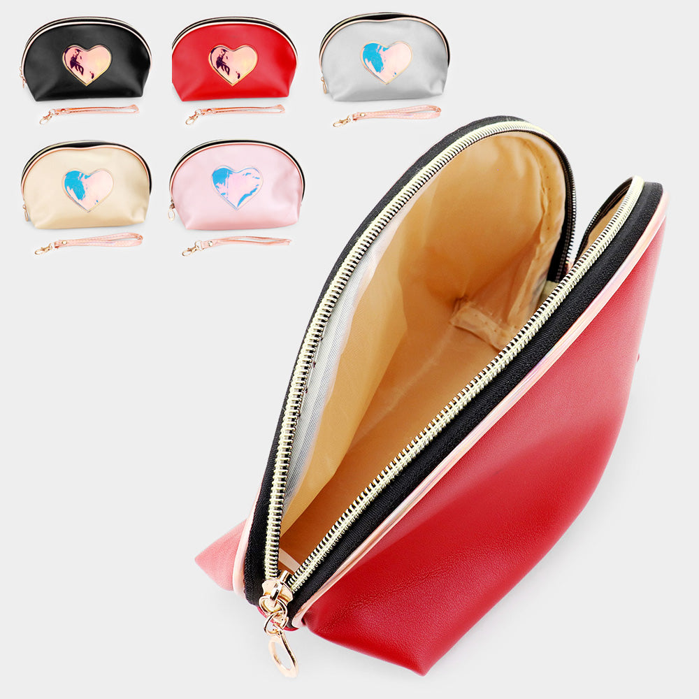 Heart Matte Metallic Faux Leather Cosmetic / Pouch Bag