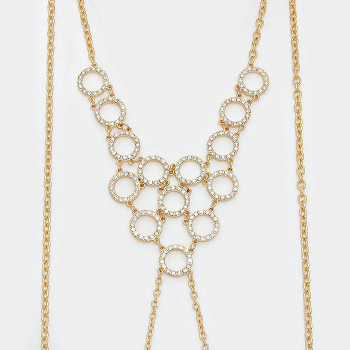 Crystal hoop metal body chain necklace