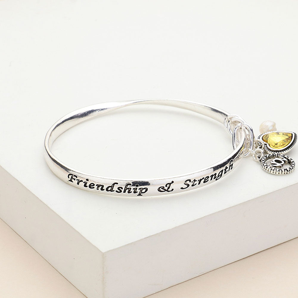 'Friendship & Strength' November Heart Birthday Stone Charm Bracelet