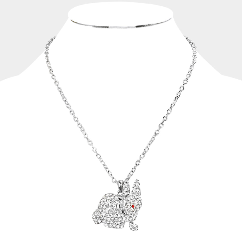 Crystal Pave Red Eye Rabbit Pendant Necklace