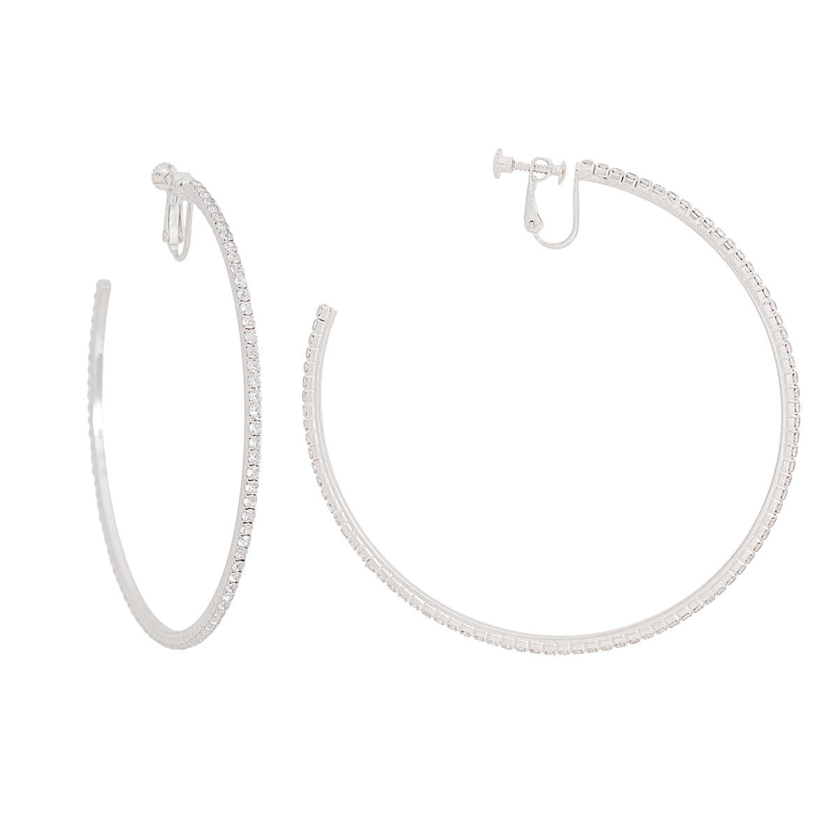 Clip On Medium Silver Pave C Hoops for Women