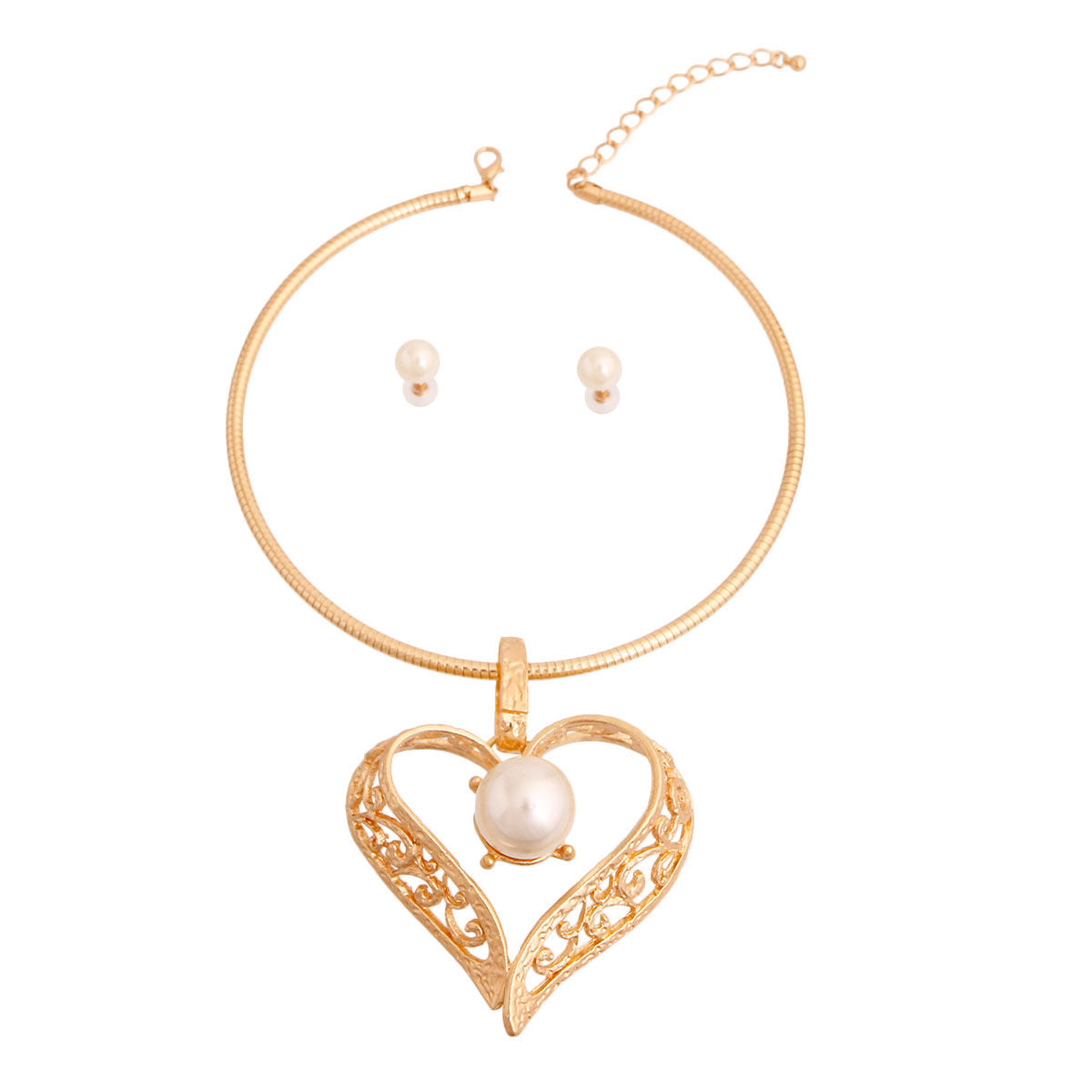 Gold Filigree Heart Pearl Necklace