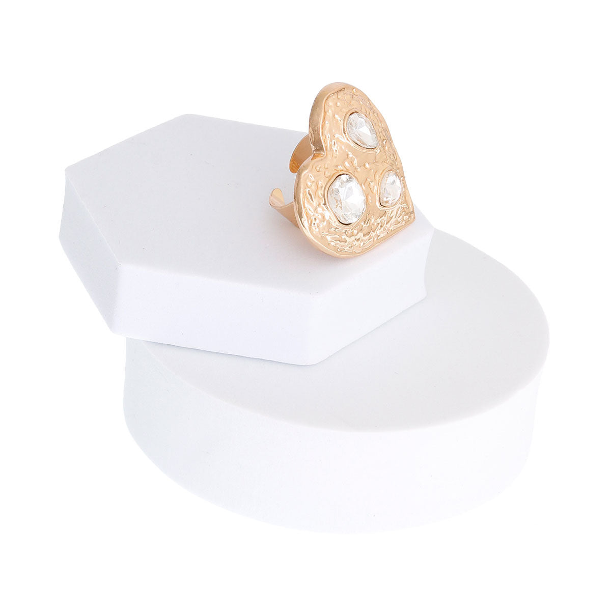 Gold Hammered Heart Stone Ring