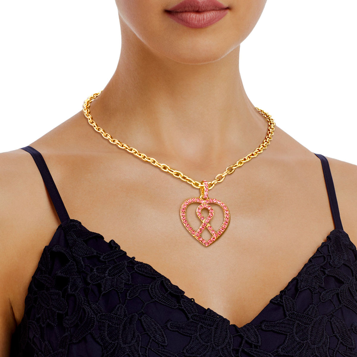 Pink Ribbon Pink Heart Necklace
