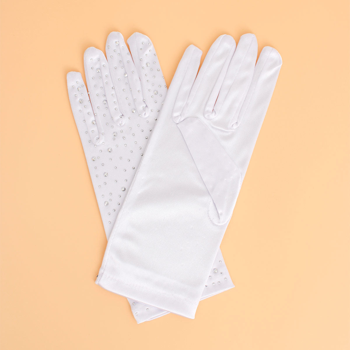 Gloves Gray Rhinestone Satin Bridal for Women
