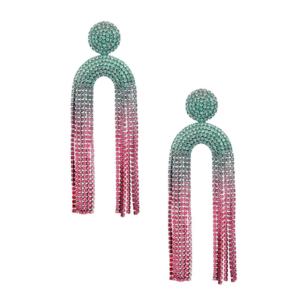 Fringe Pink Green Long Arched Earrings for Women