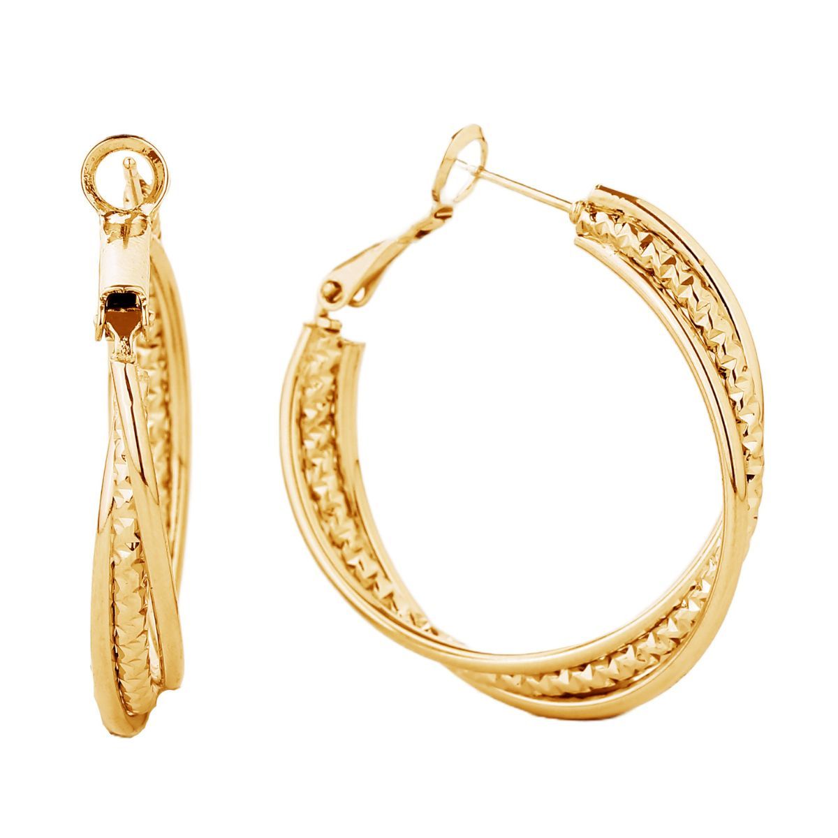 Hoop 14K Gold Small Diamond-Cut Earrings for Women