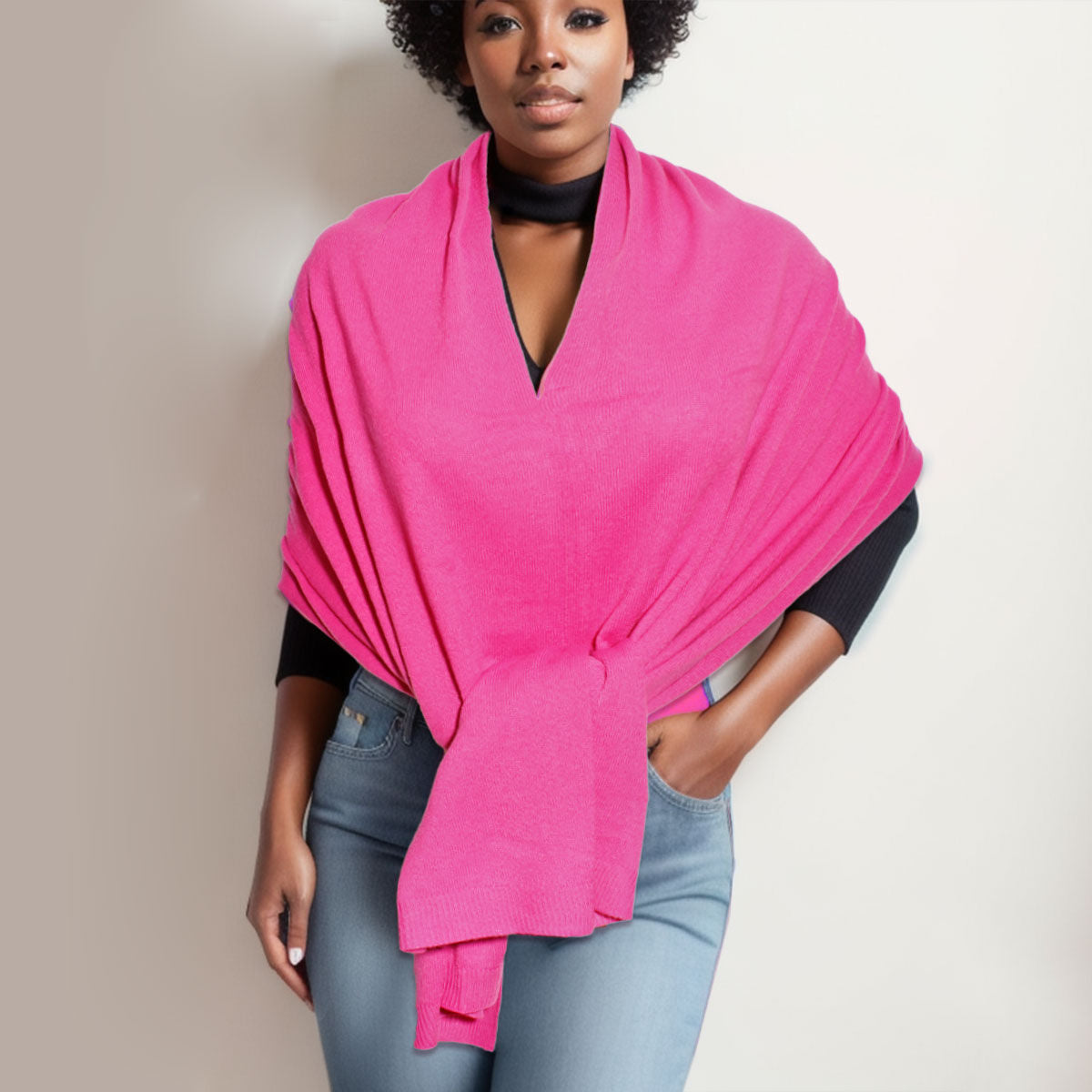 Scarf Poncho Acrylic Pink Convrtble Wrap for Women