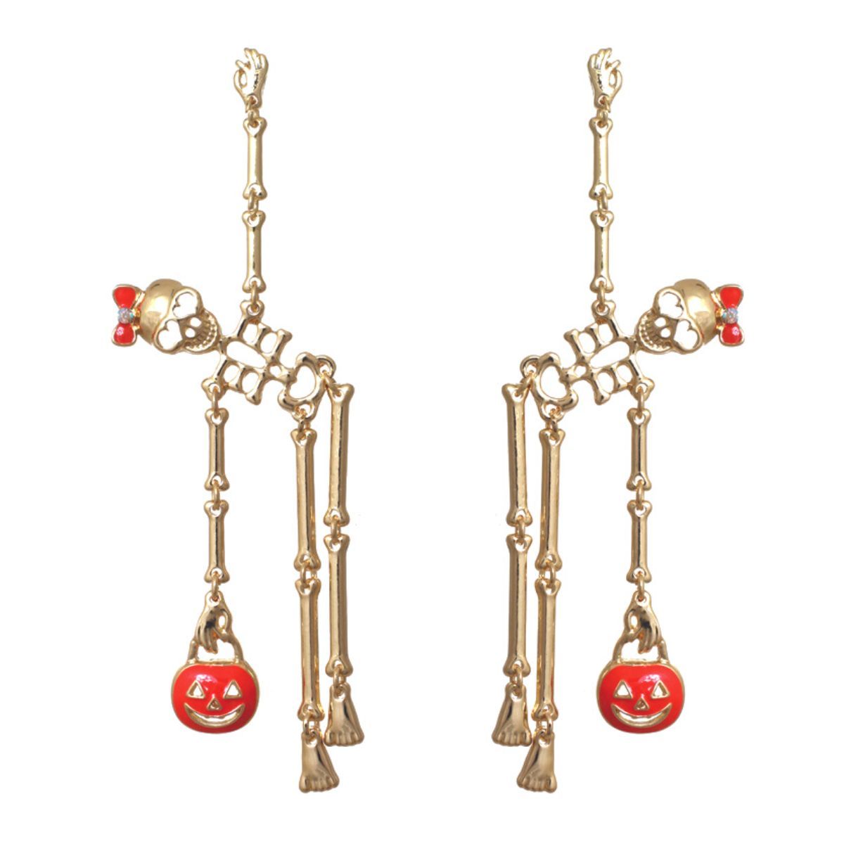 Gold Spooky Skeleton Dangle Earrings
