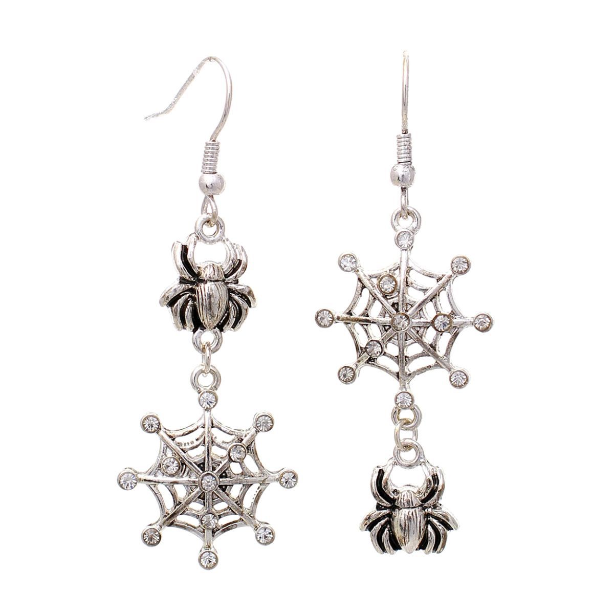 Silver Spider and Web Earrings