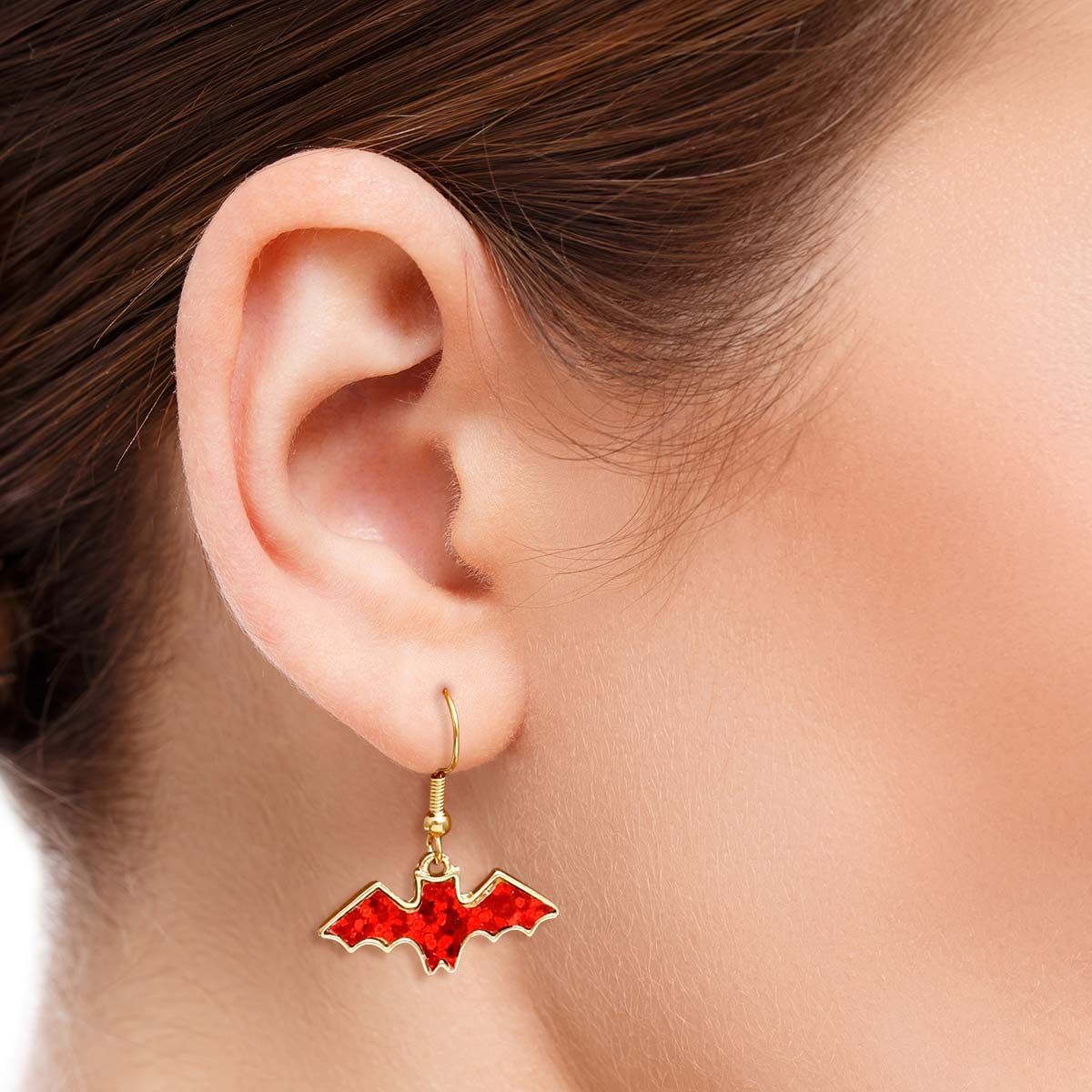 Red Glitter Bat Earrings