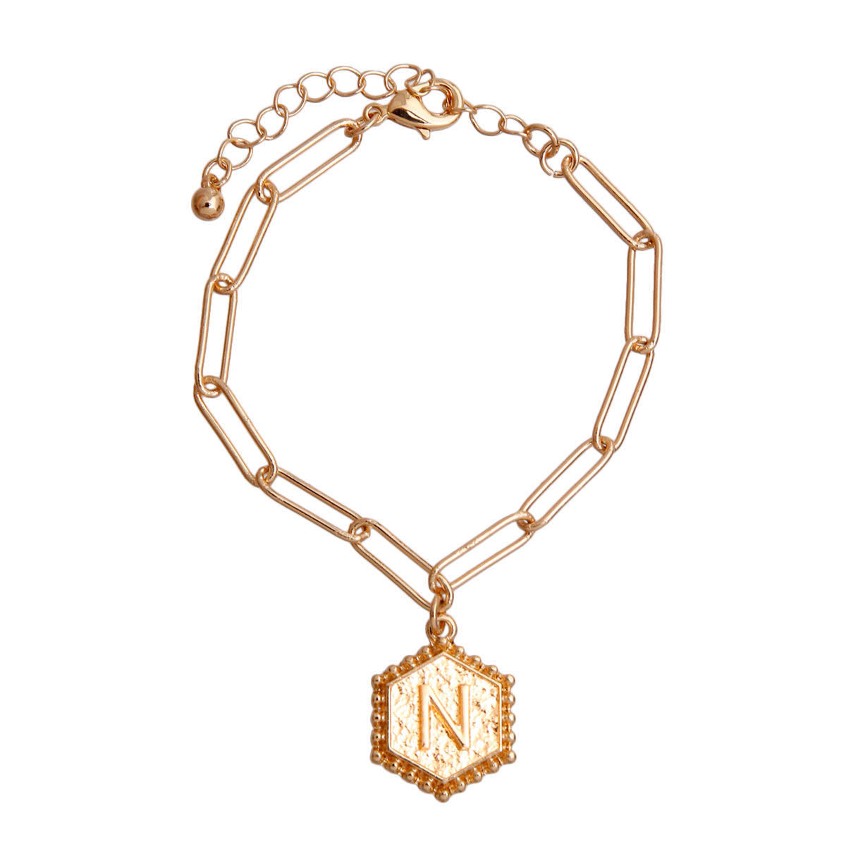 N Hexagon Initial Charm Bracelet