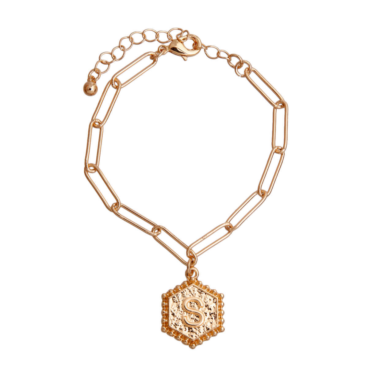 S Hexagon Initial Charm Bracelet