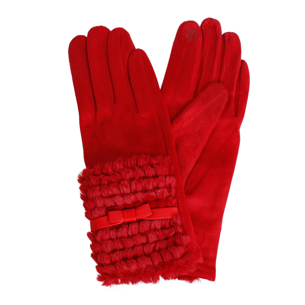 Gloves Red Ribbon Fur Winter Gloves for Women