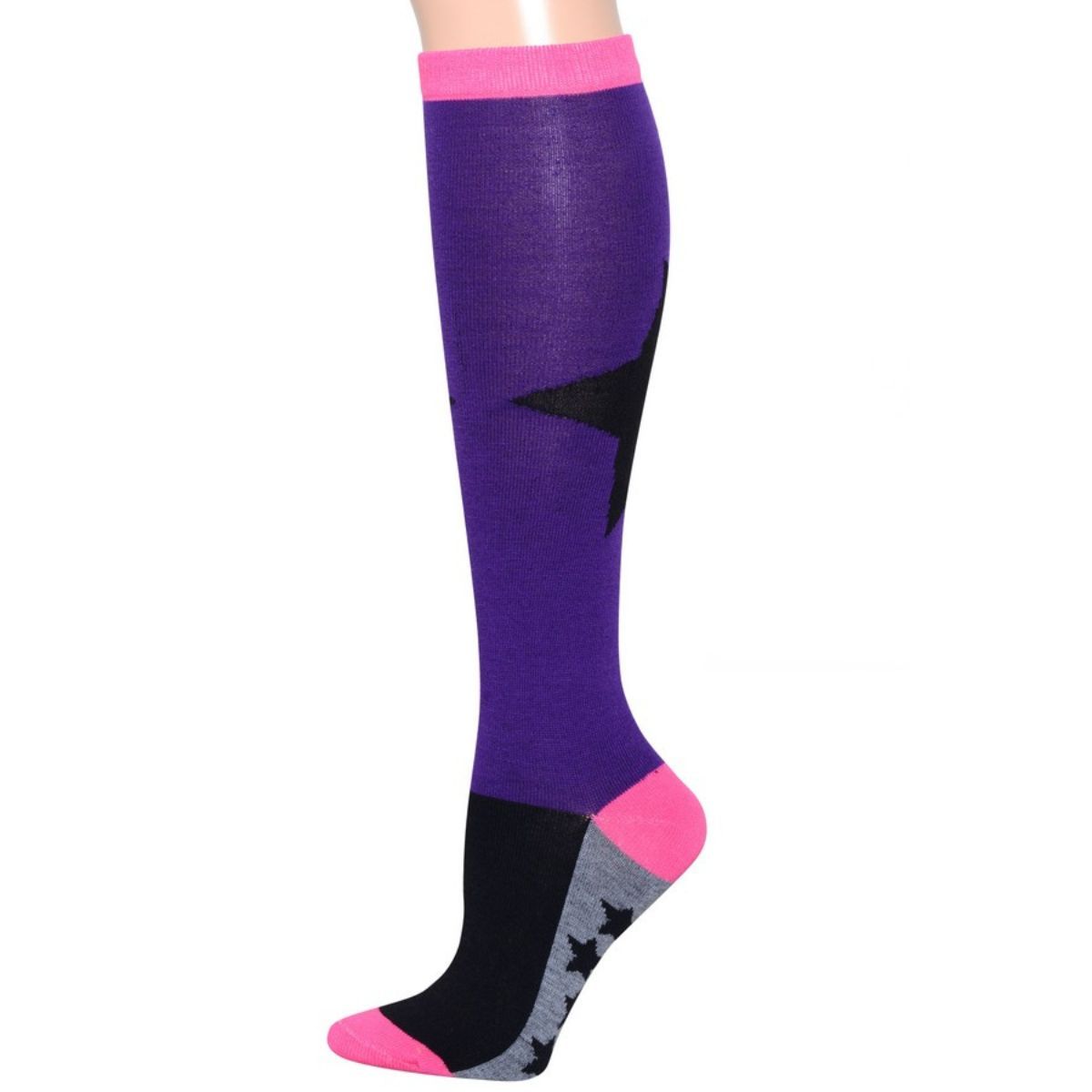 Purple Color Block Star Knee Socks