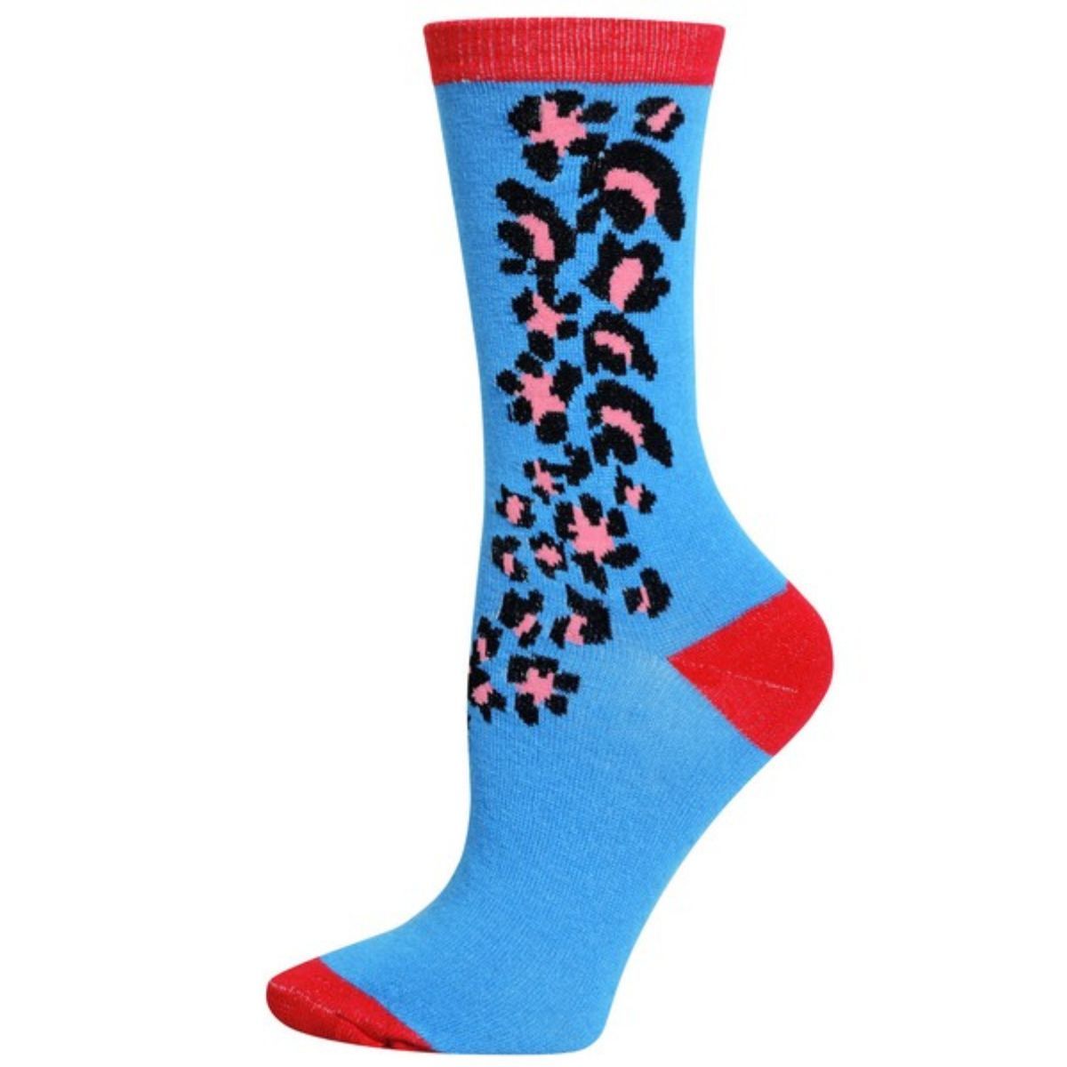 Blue Red Cheetah Crew Socks