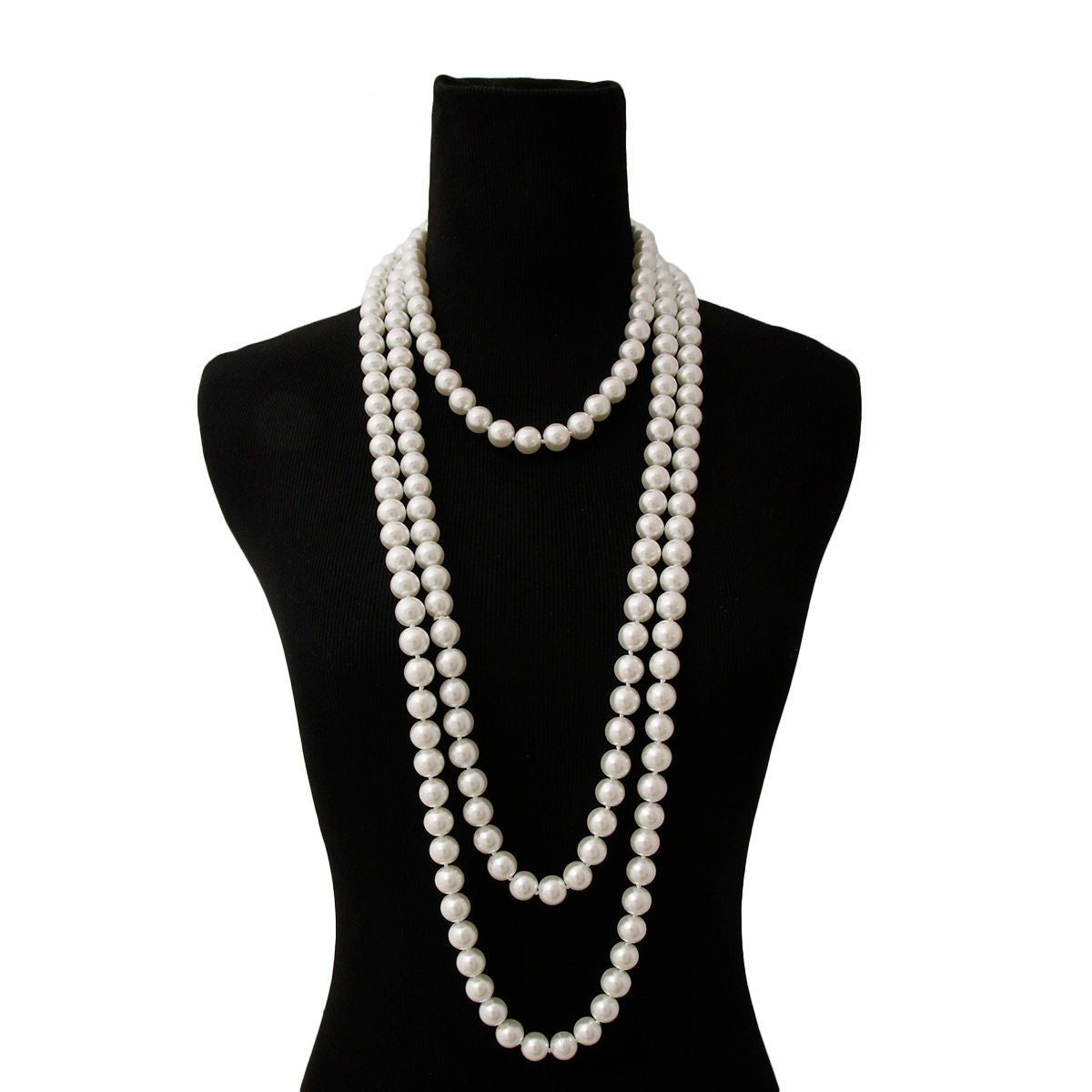 Endless 12mm White Glass Pearl Necklace for Women