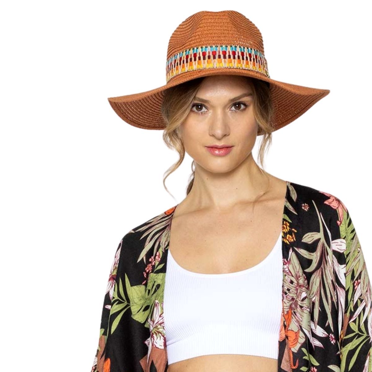 Rust Aztec Band Fedora Panama Hat