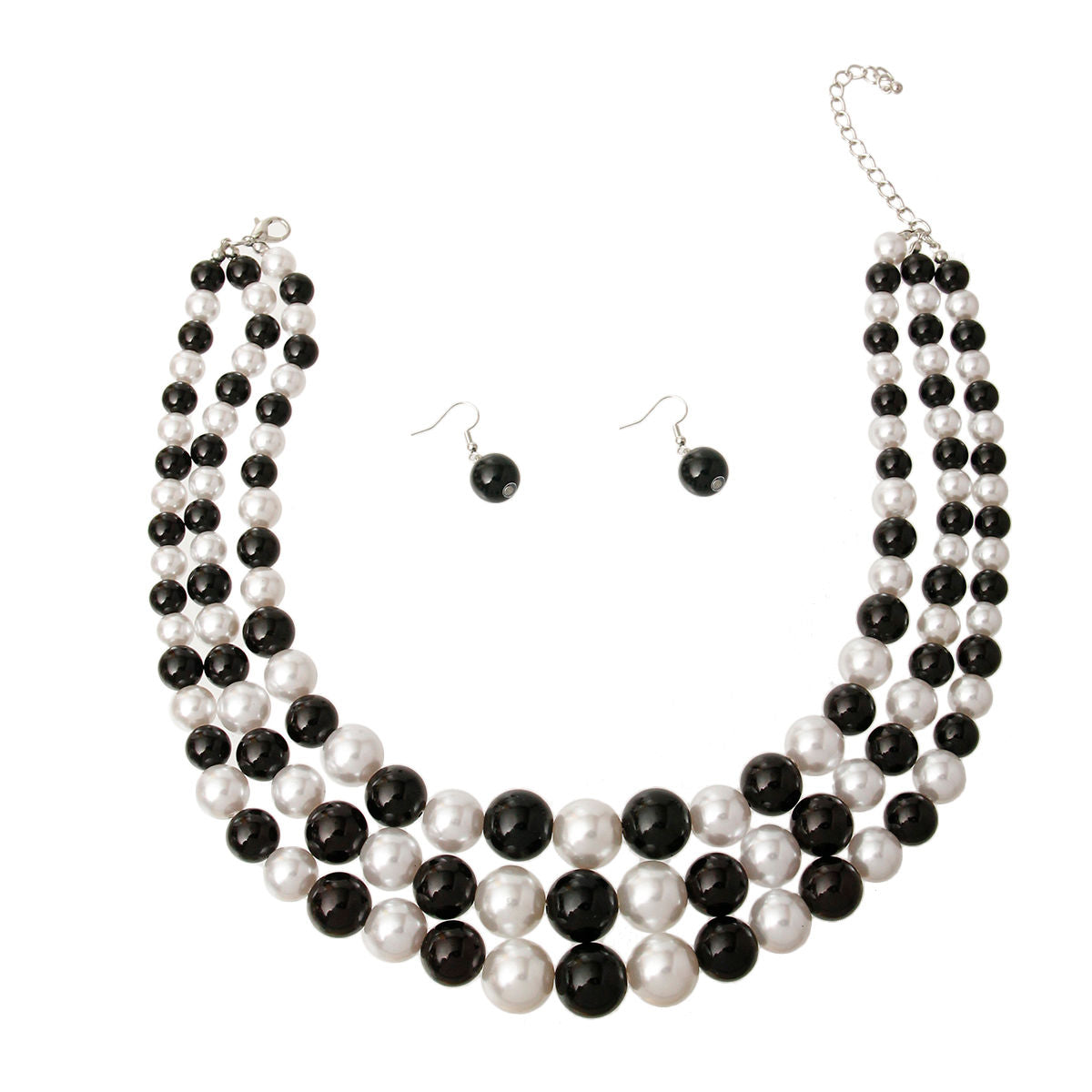 Black and White Multi Strand Pearl Necklace Set