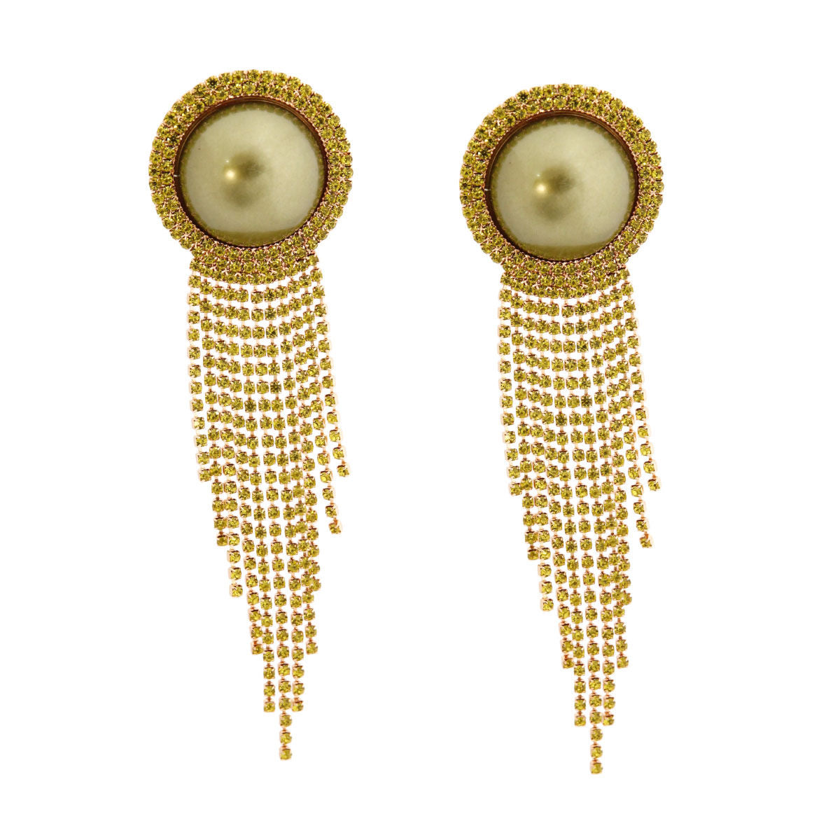 Olive Pearl Fringe Earrings