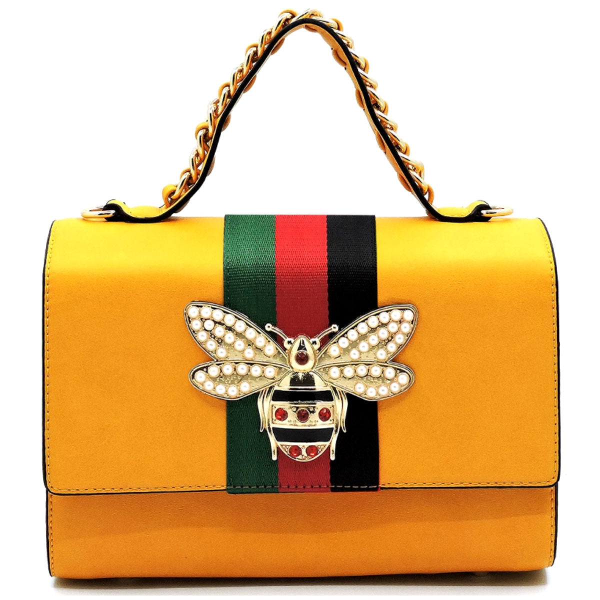 Satchel Mustard Striped Bee Boxy Handbag