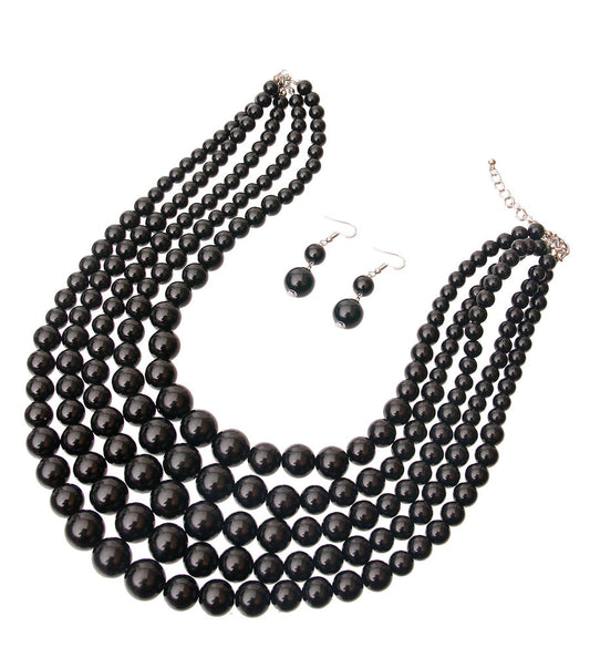 Midnight Black 5 Strand Graduated Pearl Necklace