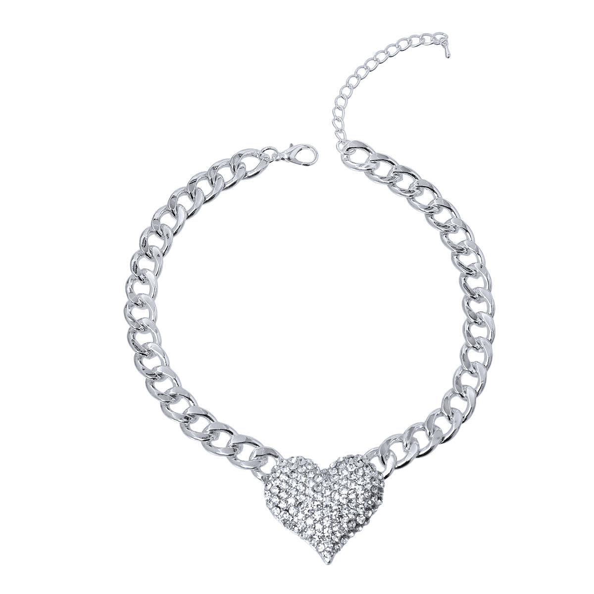 Silver Heart Station Pendant Chain