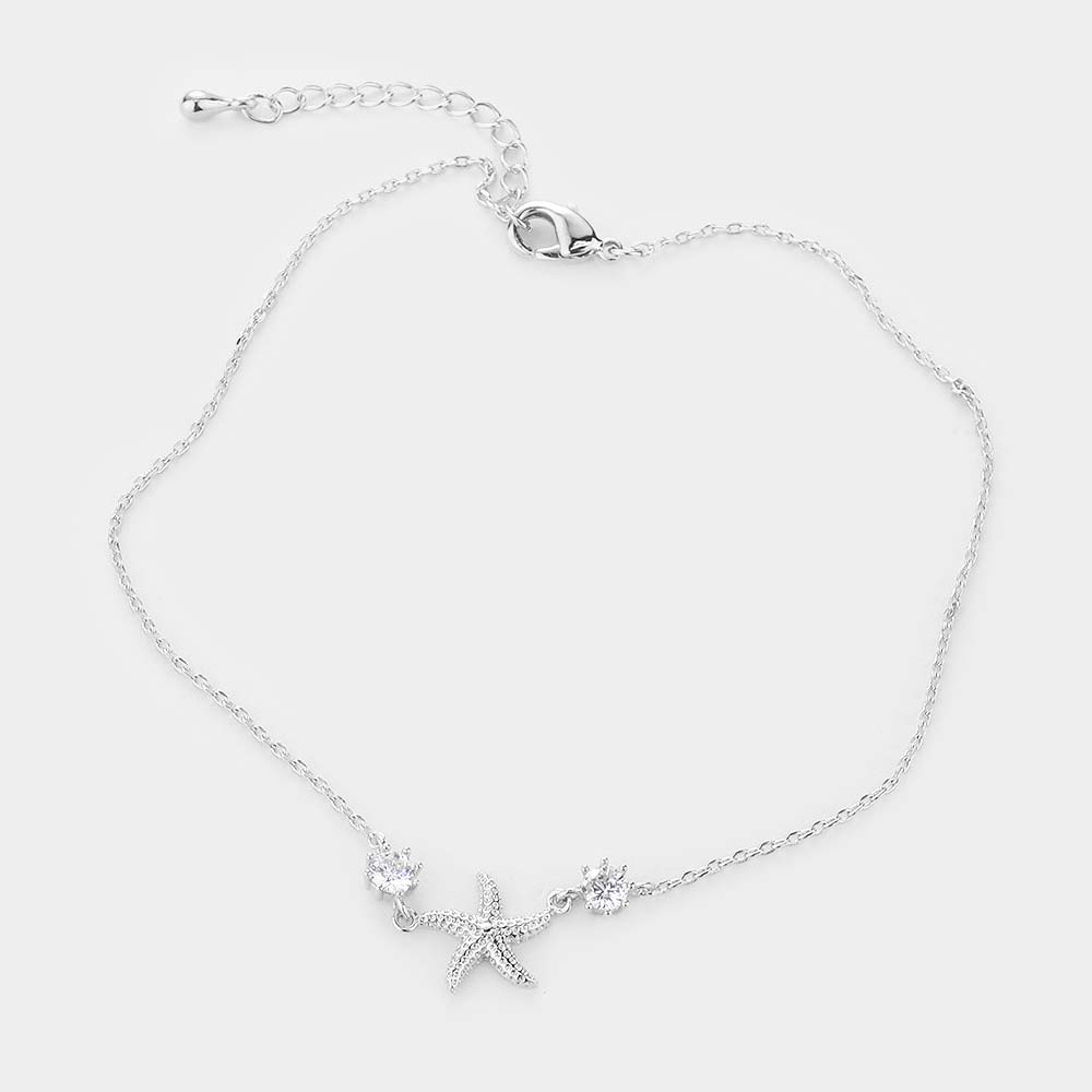 iLLASPARKZ Cubic Zirconia CZ Brass Metal Starfish Chain Anklet