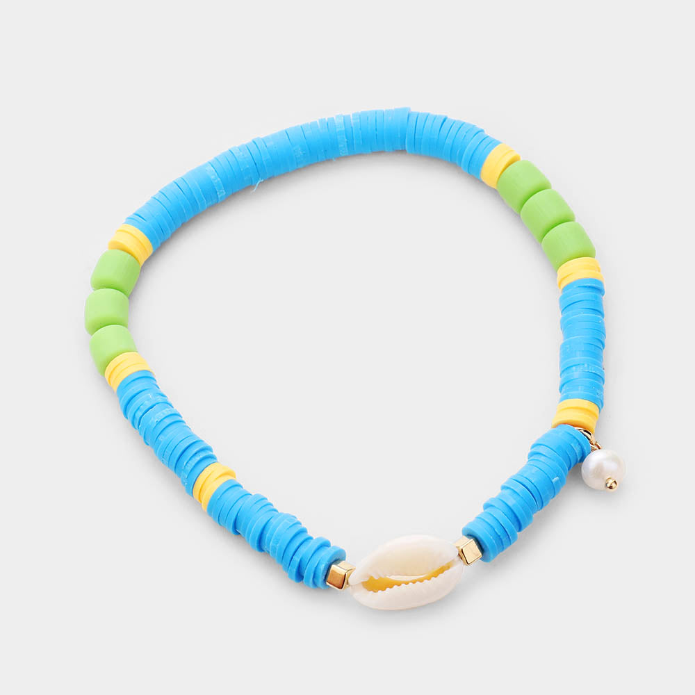iLLASPARKZ Disc Beaded Puka Shell Stretch Anklet