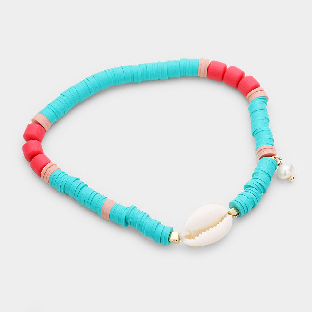 iLLASPARKZ Disc Beaded Puka Shell Stretch Anklet
