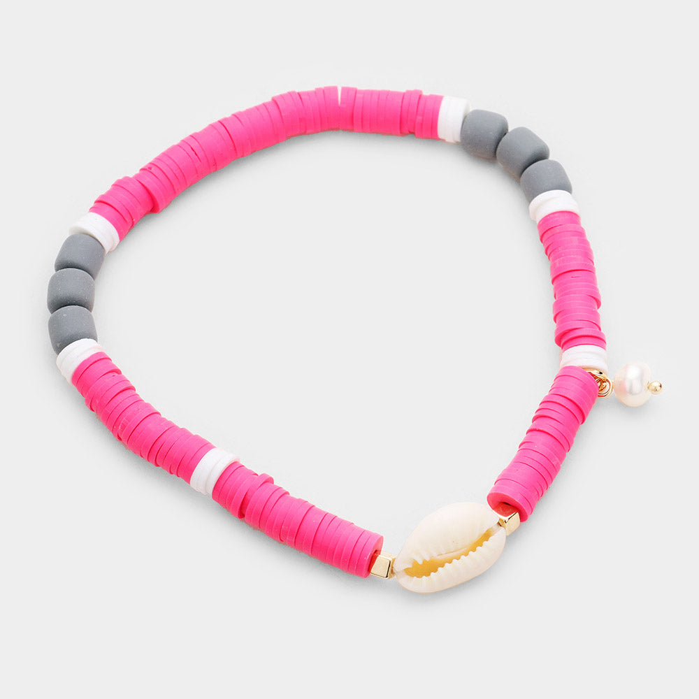 iLLASPARKZ Disc Beaded Puka Shell Stretch Anklet