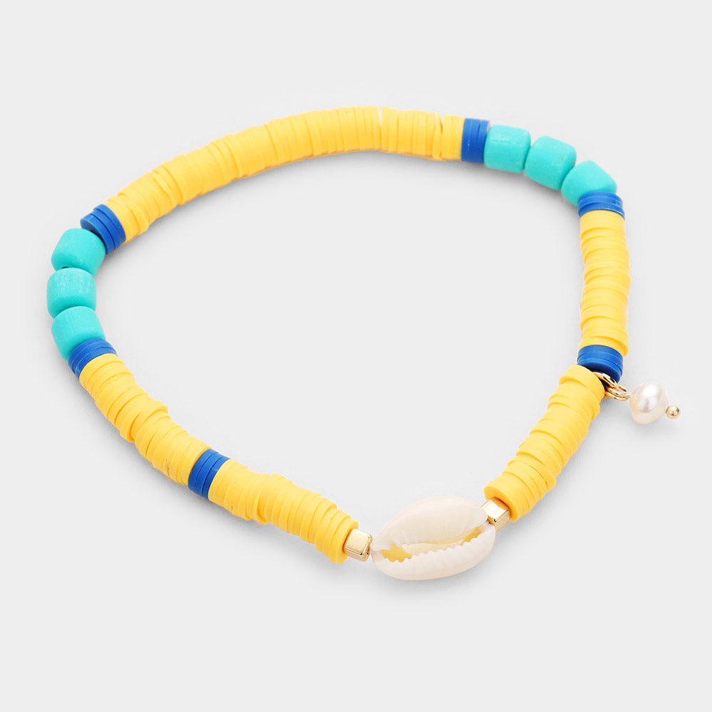 iLLASPARKZ Disc Beaded Puka Shell Stretch Anklet