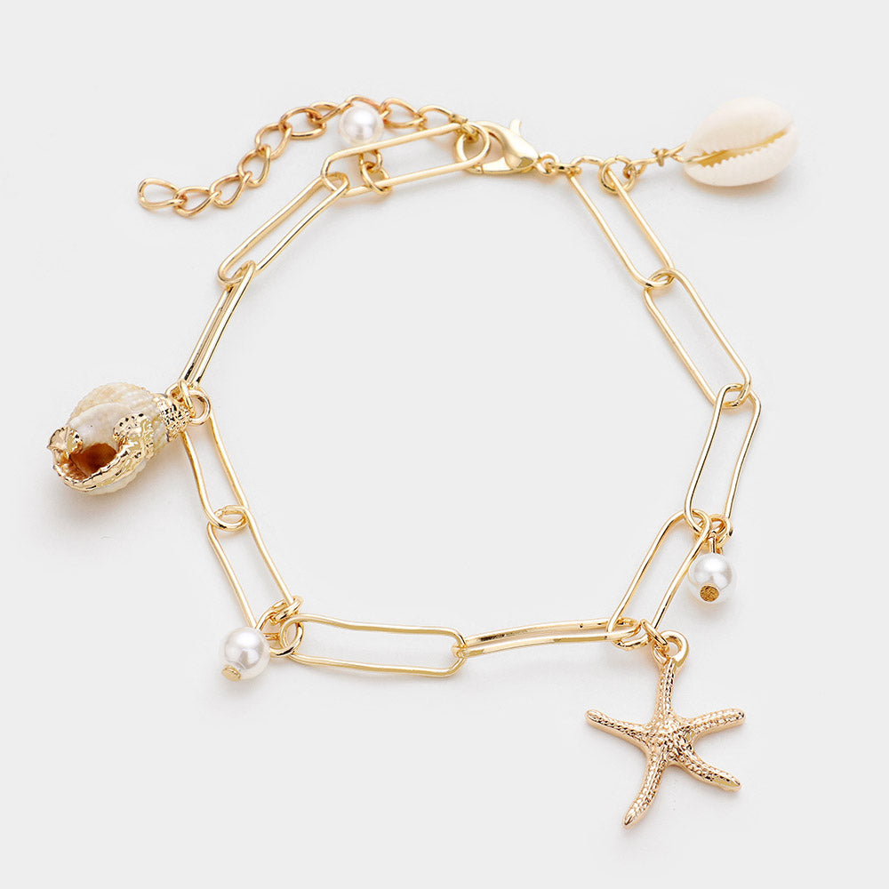 iLLASPARKZ Starfish Puka Shell Pearl Chain Anklet