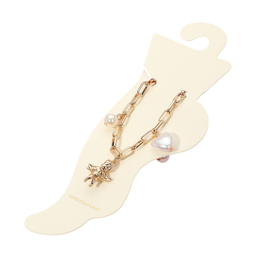 iLLASPARKZ Heart Pearl Metal Bow Angel Balloon Dog Charm Station Paperclip Chain Anklet