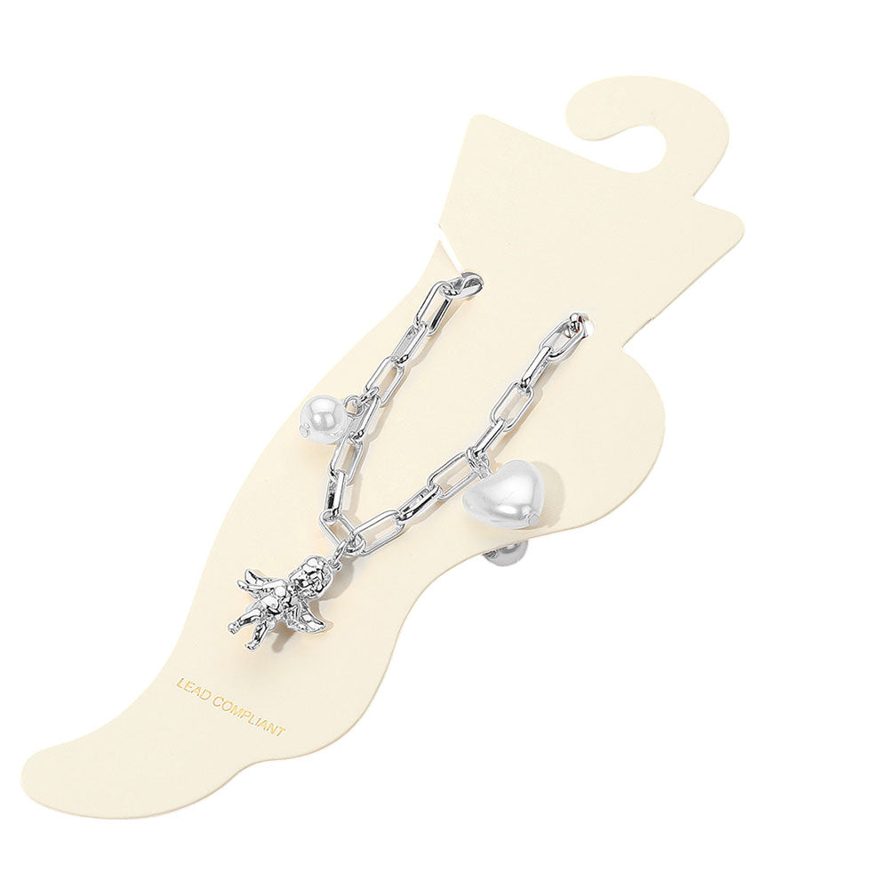 iLLASPARKZ Heart Pearl Metal Bow Angel Balloon Dog Charm Station Paperclip Chain Anklet