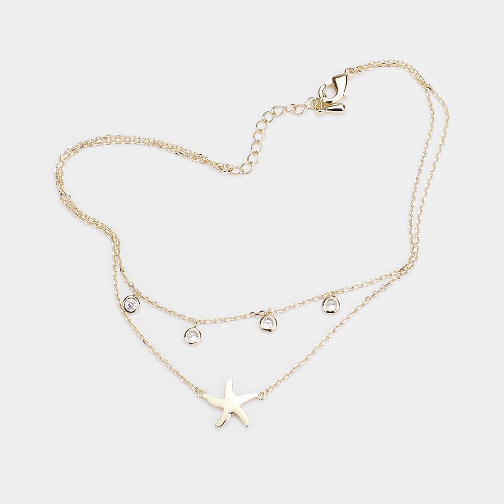 iLLASPARKZ Starfish Rhinestone Layered Anklet