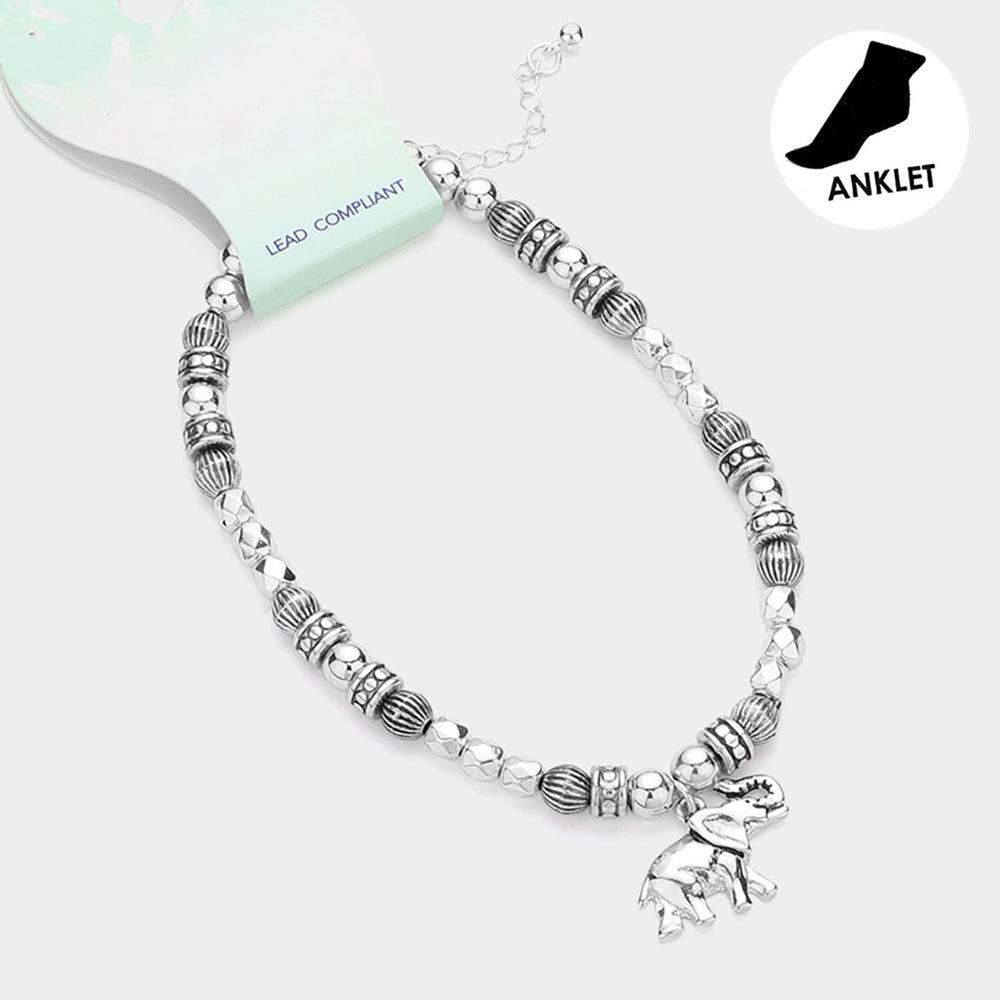iLLASPARKZ Antique Metal Bead Elephant Charm Anklet