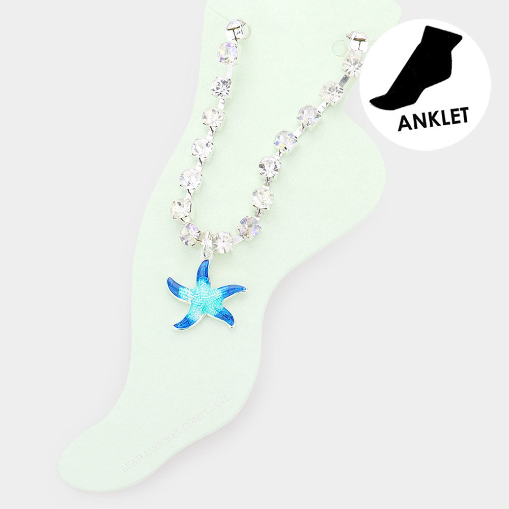 iLLASPARKZ Enamel Starfish Charm Round Stone Anklet