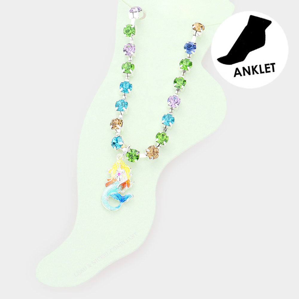 iLLASPARKZ Enamel Mermaid Charm Round Stone Anklet