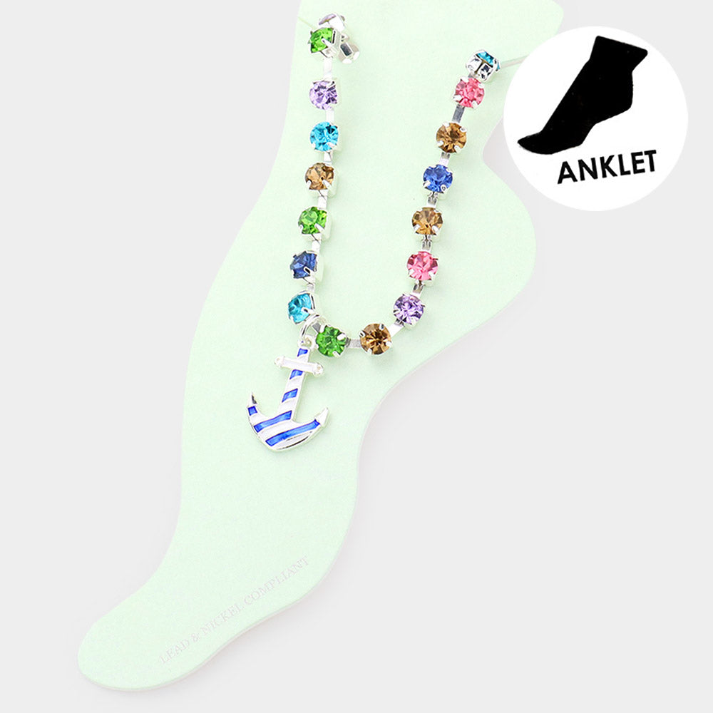 iLLASPARKZ Enamel Anchor Charm Round Stone Anklet