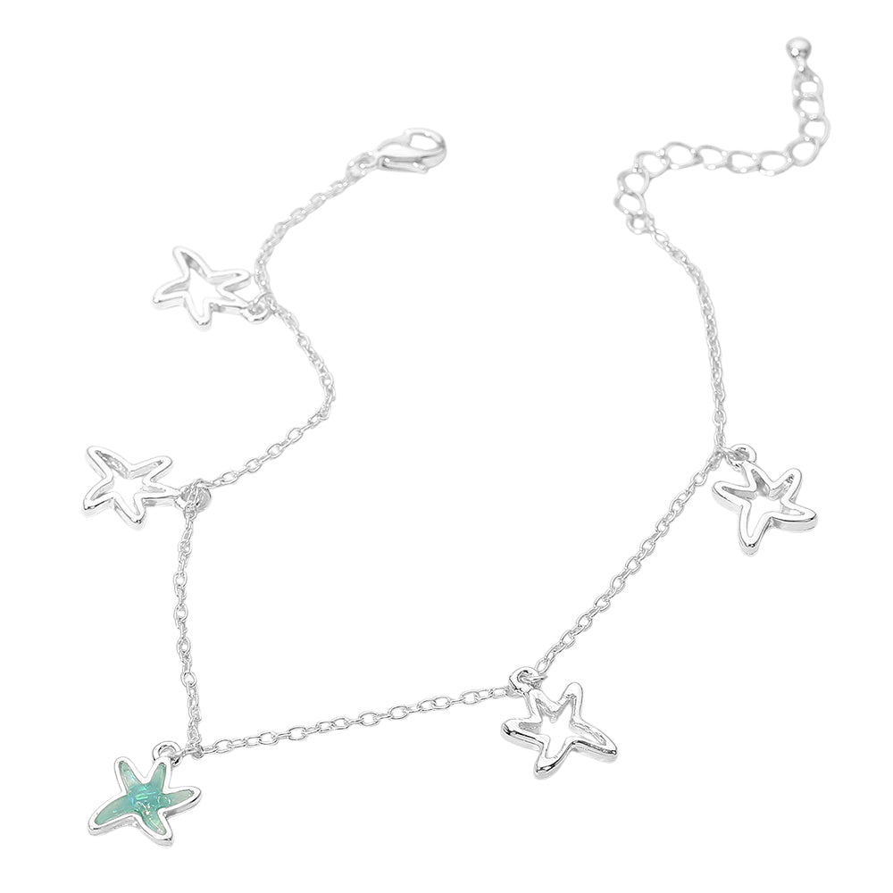 iLLASPARKZ Sea Glass Starfish Open Metal Starfish Charm Station Anklet